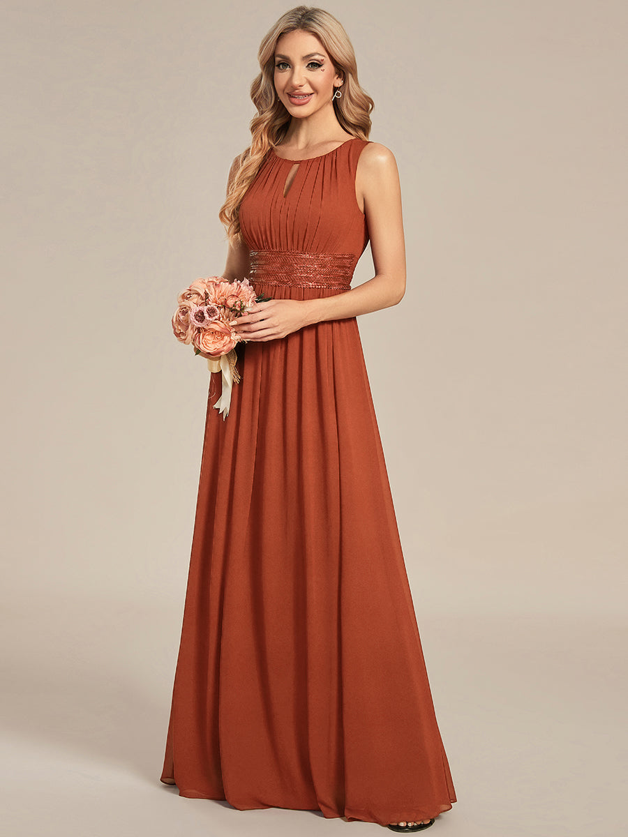Robe De Demoiselle D'honneur Trapèze Simple Sans Manches En Mousseline Avec Détails Ajourés #Couleur_Burnt Orange
