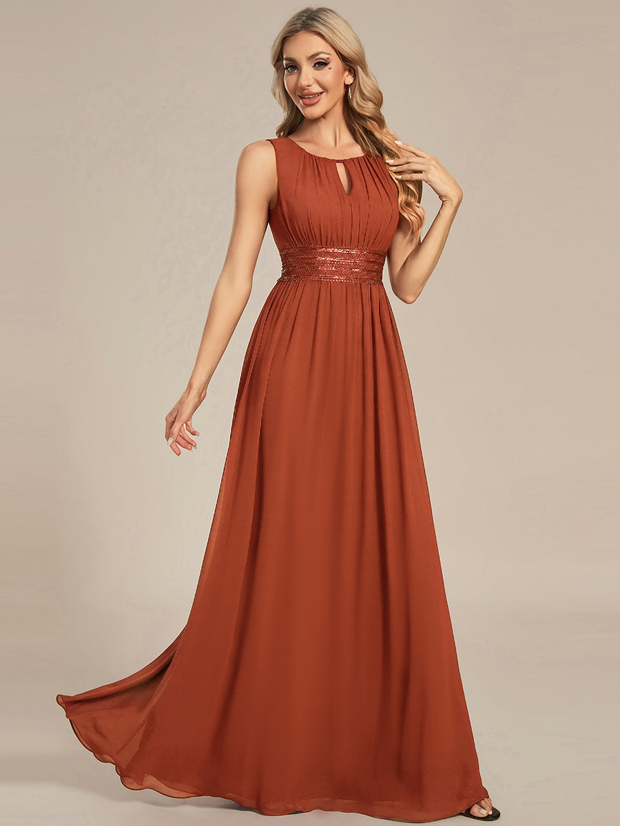 Robe De Demoiselle D'honneur Trapèze Simple Sans Manches En Mousseline Avec Détails Ajourés #Couleur_Burnt Orange