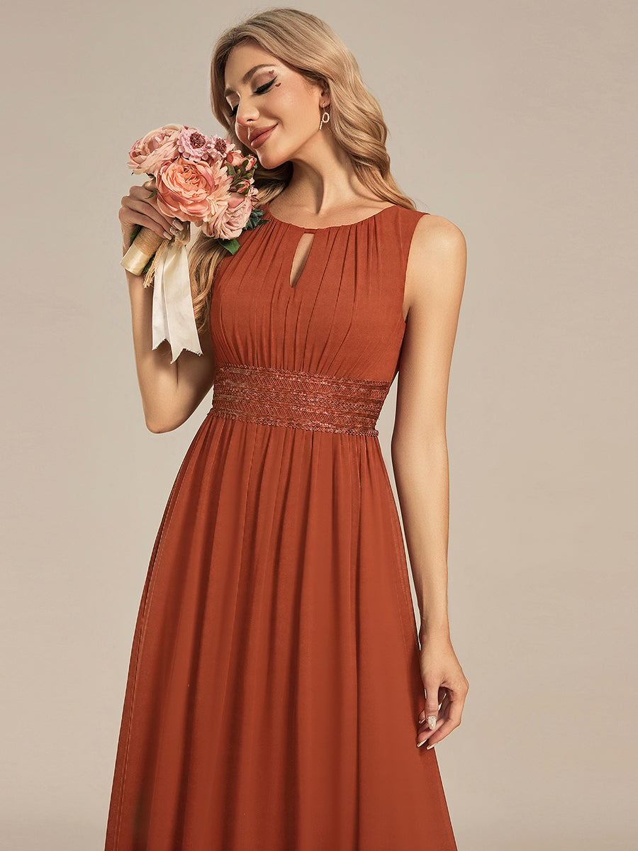 Robe De Demoiselle D'honneur Trapèze Simple Sans Manches En Mousseline Avec Détails Ajourés #Couleur_Burnt Orange