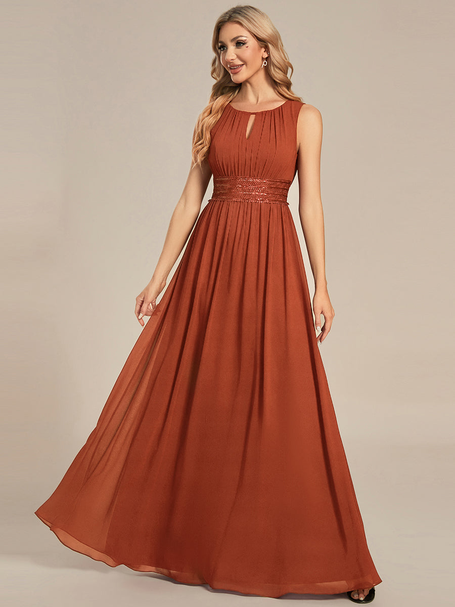 Robe De Demoiselle D'honneur Trapèze Simple Sans Manches En Mousseline Avec Détails Ajourés #Couleur_Burnt Orange