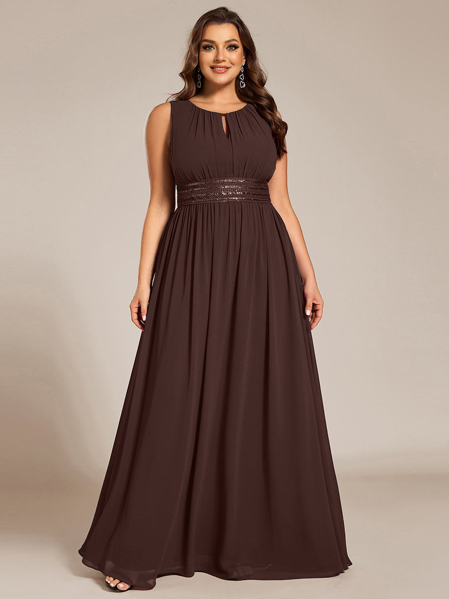 Robe De Demoiselle D'honneur Trapèze Simple Sans Manches En Mousseline Avec Détails Ajourés #Couleur_Marron chocolat