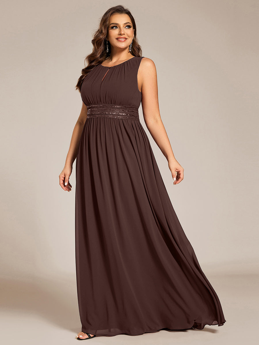 Robe De Demoiselle D'honneur Trapèze Simple Sans Manches En Mousseline Avec Détails Ajourés #Couleur_Marron chocolat