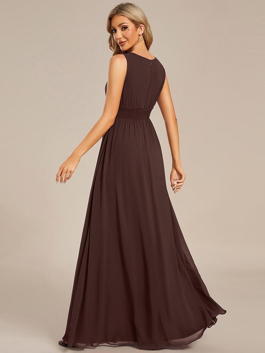 Robe De Demoiselle D'honneur Trapèze Simple Sans Manches En Mousseline Avec Détails Ajourés #Couleur_Marron chocolat