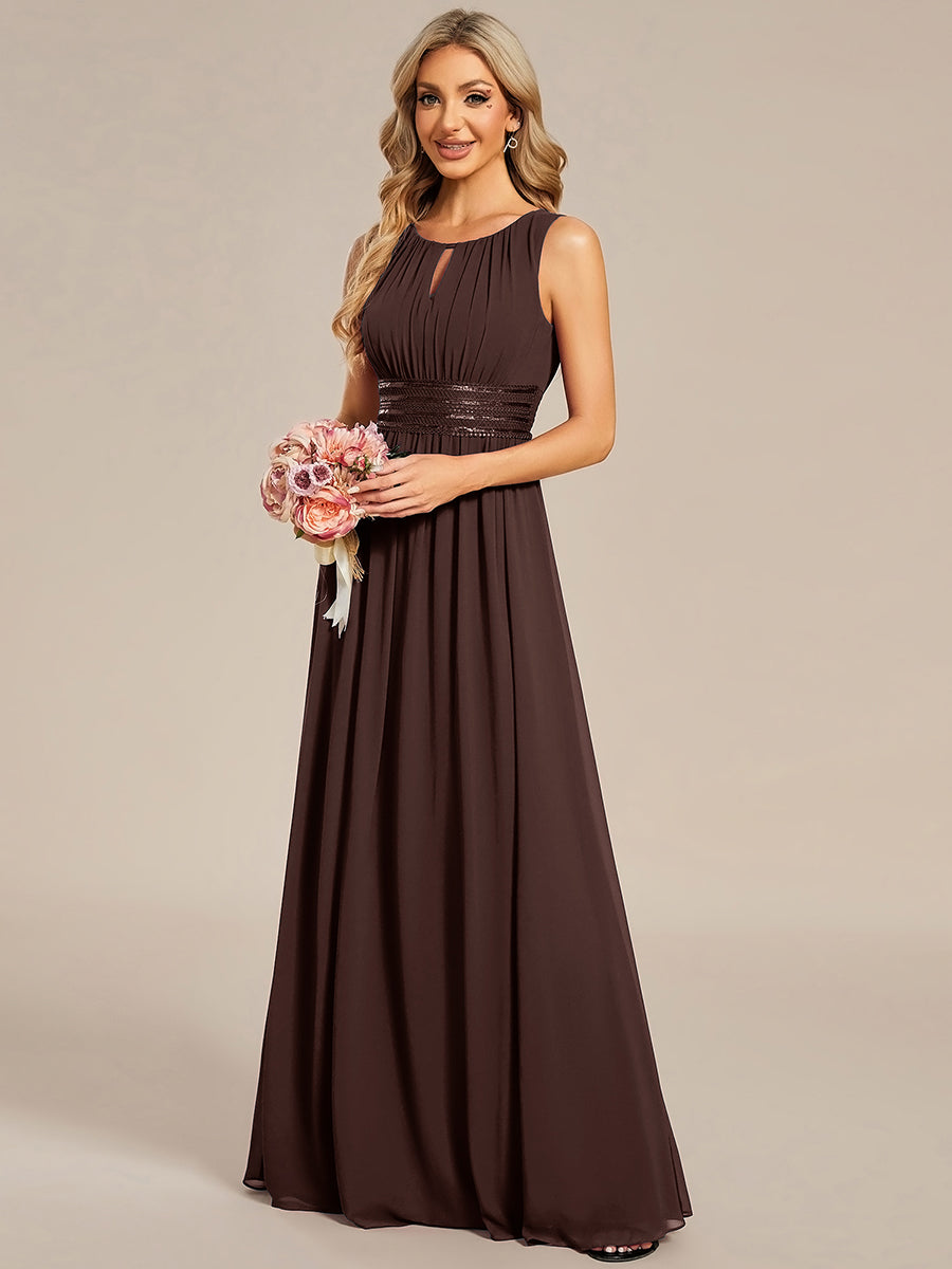 Robe De Demoiselle D'honneur Trapèze Simple Sans Manches En Mousseline Avec Détails Ajourés #Couleur_Marron chocolat