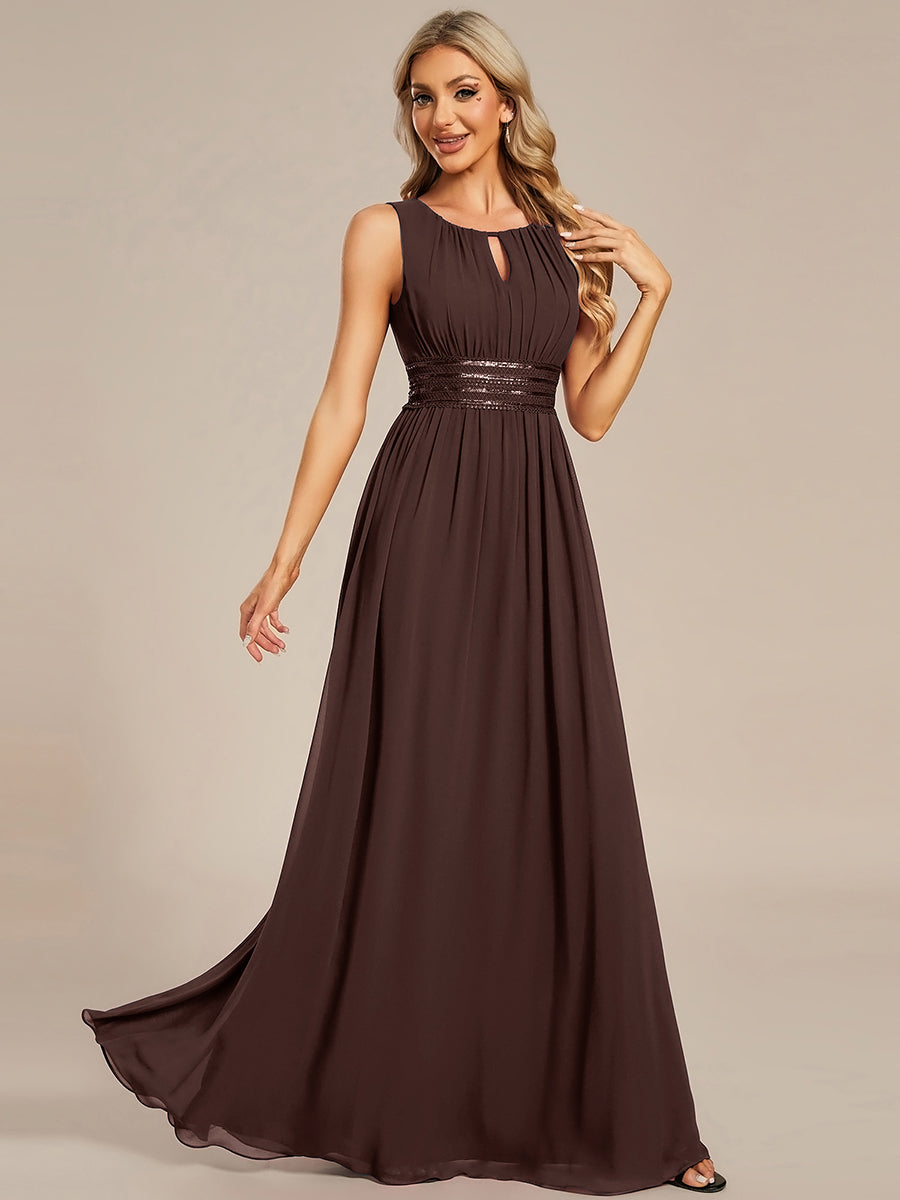 Robe De Demoiselle D'honneur Trapèze Simple Sans Manches En Mousseline Avec Détails Ajourés #Couleur_Marron chocolat