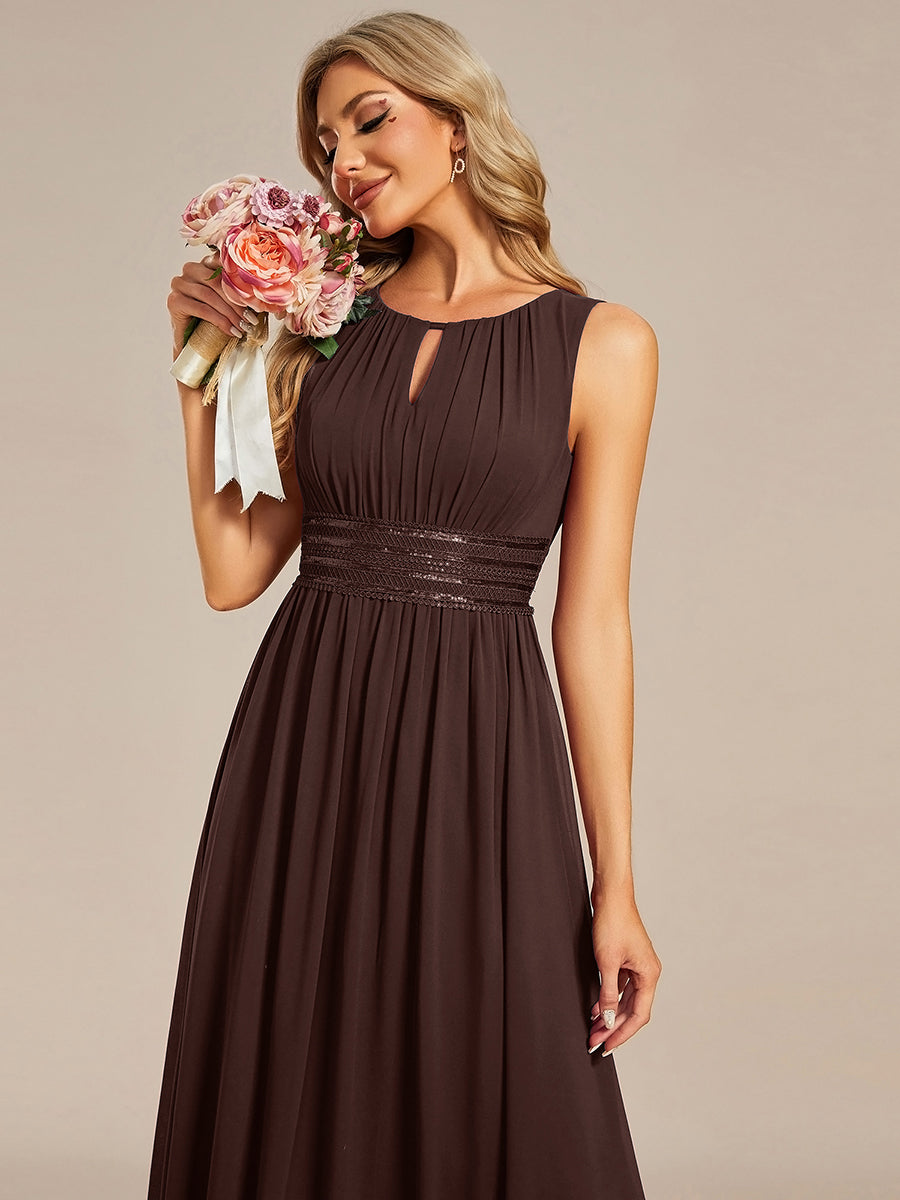 Robe De Demoiselle D'honneur Trapèze Simple Sans Manches En Mousseline Avec Détails Ajourés #Couleur_Marron chocolat