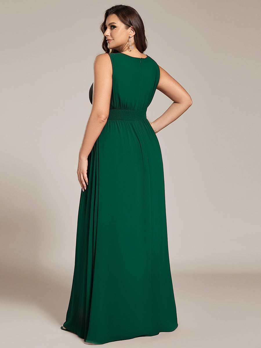 Robe De Demoiselle D'honneur Trapèze Simple Sans Manches En Mousseline Avec Détails Ajourés #Couleur_Vert Foncé