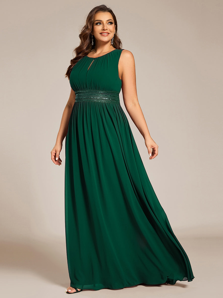 Robe De Demoiselle D'honneur Trapèze Simple Sans Manches En Mousseline Avec Détails Ajourés #Couleur_Vert Foncé