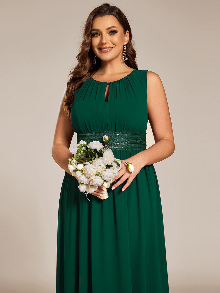 Robe De Demoiselle D'honneur Trapèze Simple Sans Manches En Mousseline Avec Détails Ajourés #Couleur_Vert Foncé