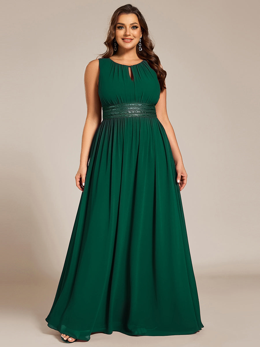 Robe De Demoiselle D'honneur Trapèze Simple Sans Manches En Mousseline Avec Détails Ajourés #Couleur_Vert Foncé
