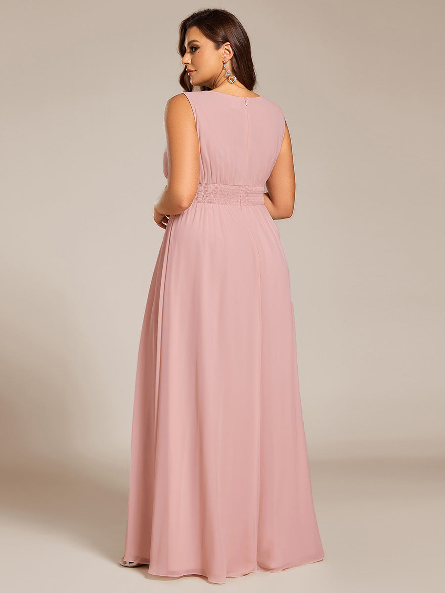 Robe De Demoiselle D'honneur Trapèze Simple Sans Manches En Mousseline Avec Détails Ajourés #Couleur_Rose fumee