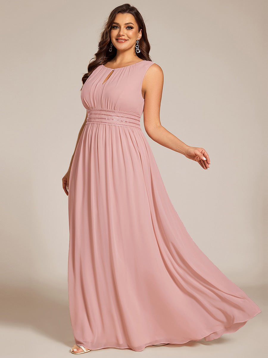 Robe De Demoiselle D'honneur Trapèze Simple Sans Manches En Mousseline Avec Détails Ajourés #Couleur_Rose fumee
