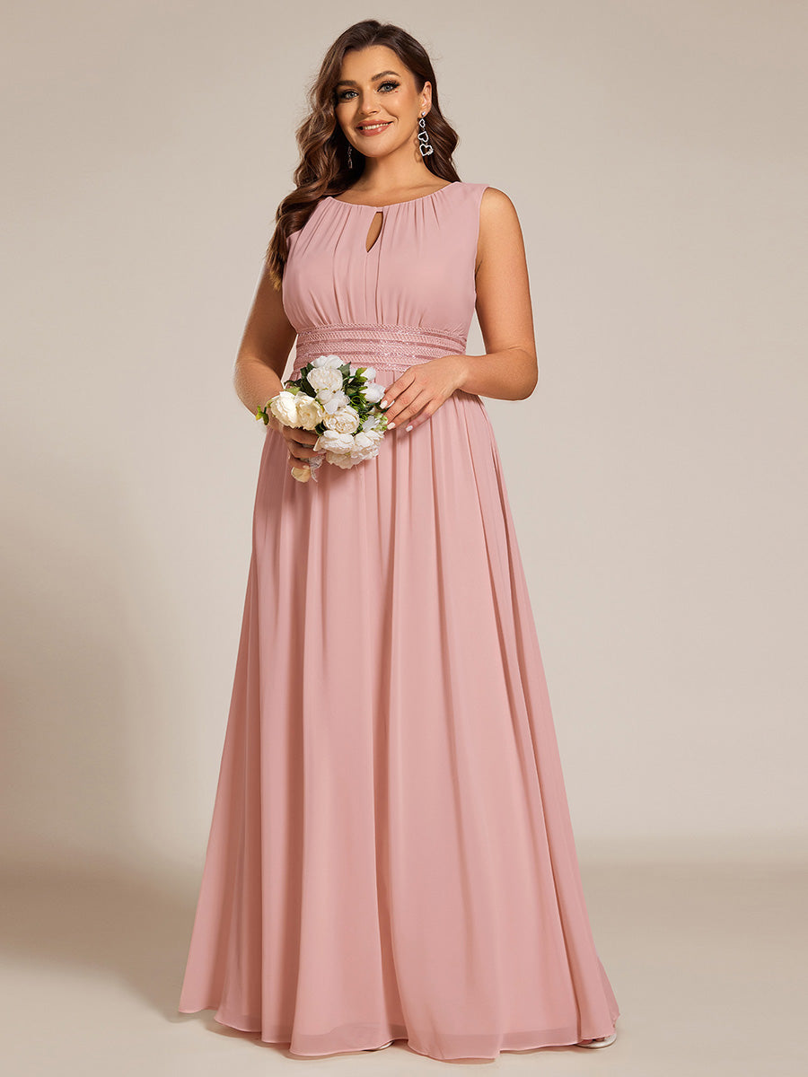 Robe De Demoiselle D'honneur Trapèze Simple Sans Manches En Mousseline Avec Détails Ajourés #Couleur_Rose fumee