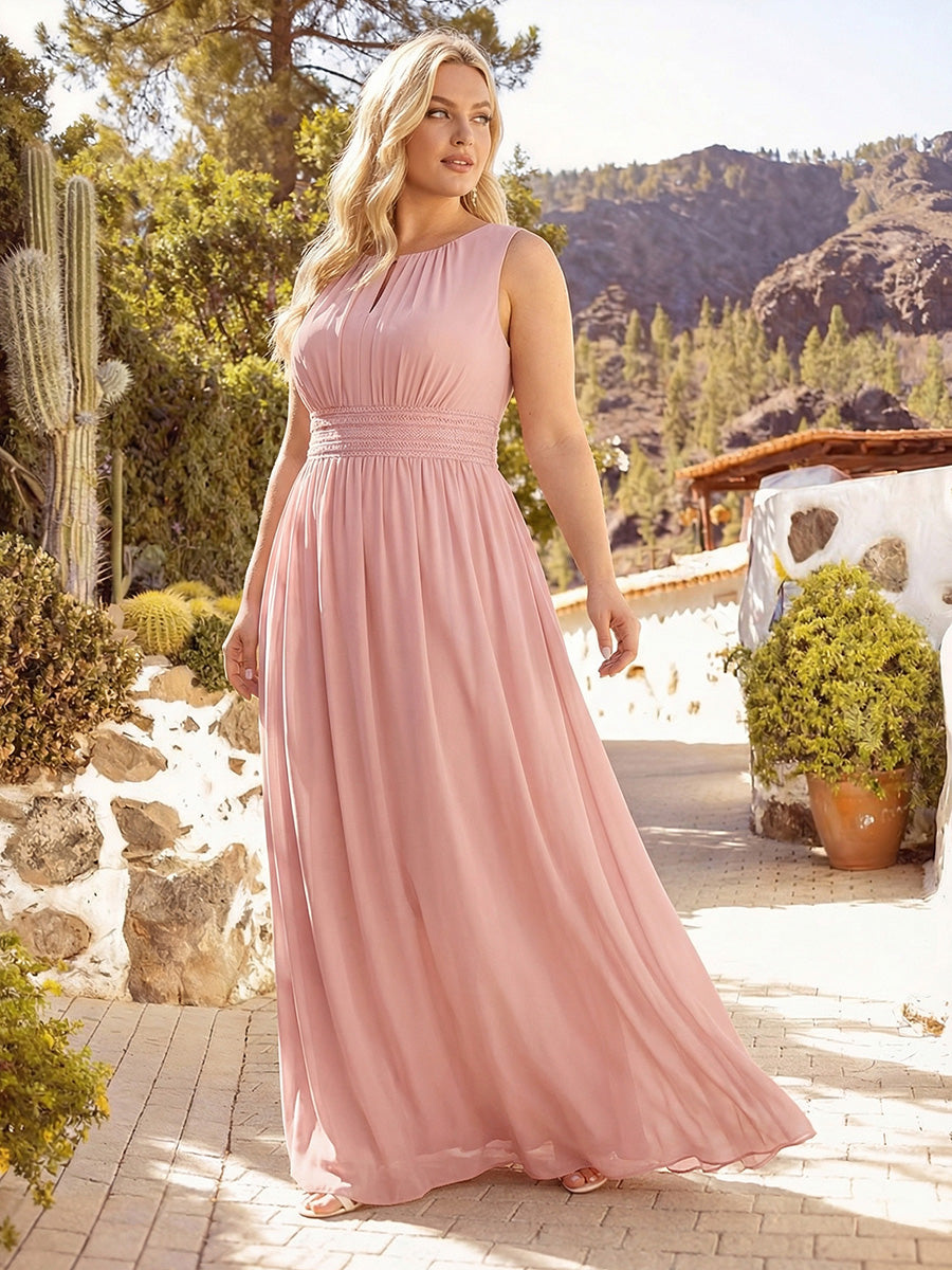 Robe De Demoiselle D'honneur Trapèze Simple Sans Manches En Mousseline Avec Détails Ajourés #Couleur_Rose fumee
