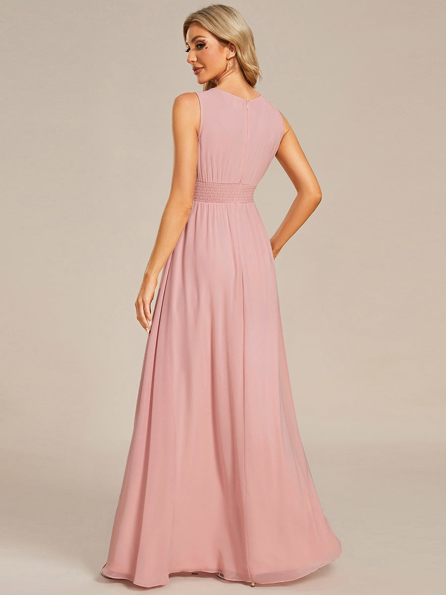 Robe De Demoiselle D'honneur Trapèze Simple Sans Manches En Mousseline Avec Détails Ajourés #Couleur_Rose fumee
