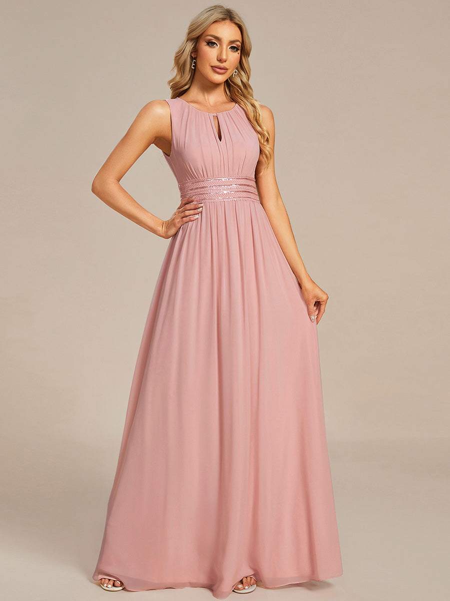 Robe De Demoiselle D'honneur Trapèze Simple Sans Manches En Mousseline Avec Détails Ajourés #Couleur_Rose fumee