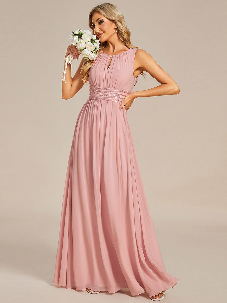 Robe De Demoiselle D'honneur Trapèze Simple Sans Manches En Mousseline Avec Détails Ajourés #Couleur_Rose fumee