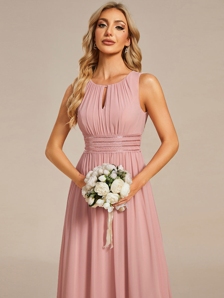 Robe De Demoiselle D'honneur Trapèze Simple Sans Manches En Mousseline Avec Détails Ajourés #Couleur_Rose fumee