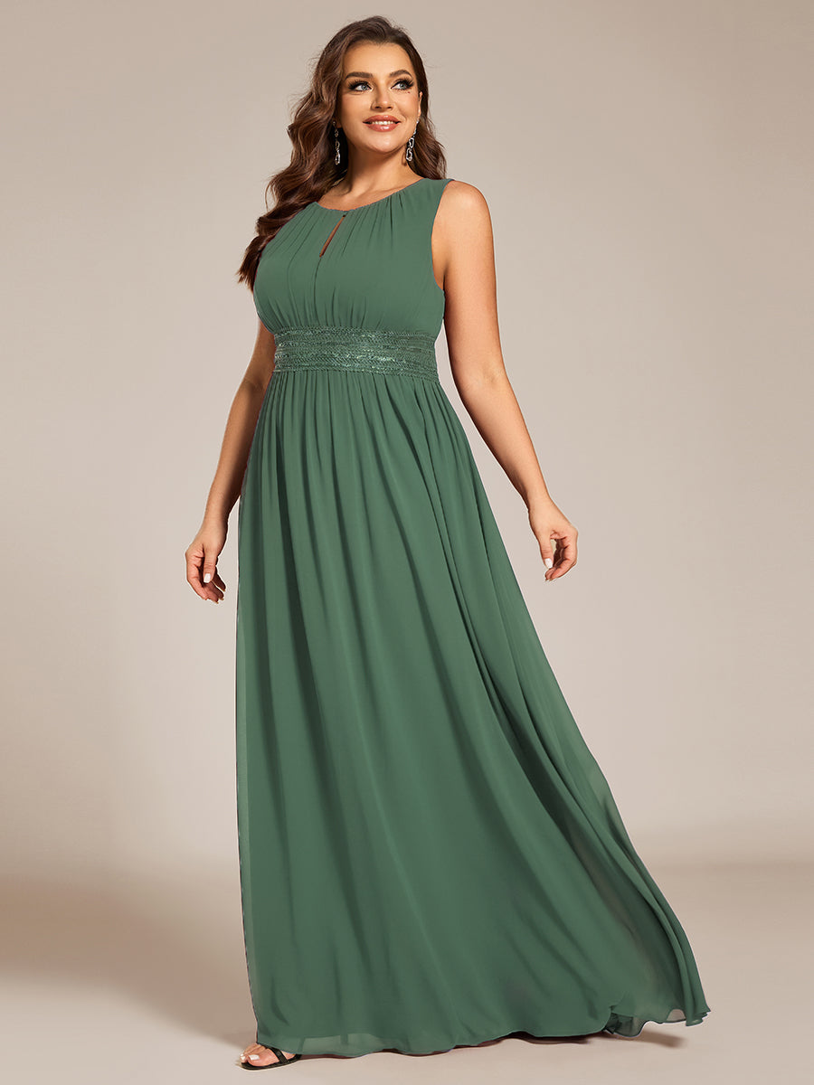 Robe D'invité De Mariage En Mousseline De Soie Mi-Longue Plissée à Manches à Volants Et Col En V  #Couleur_Eucalyptus