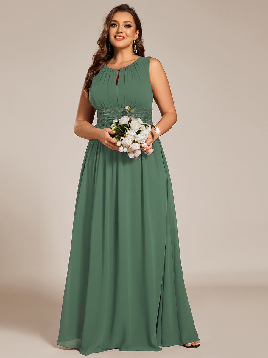 Robe D'invité De Mariage En Mousseline De Soie Mi-Longue Plissée à Manches à Volants Et Col En V  #Couleur_Eucalyptus