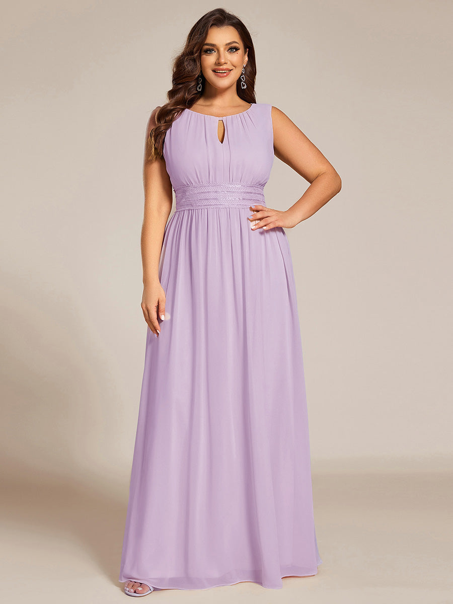 Robe De Demoiselle D'honneur Trapèze Simple Sans Manches En Mousseline Avec Détails Ajourés #Couleur_Lilas Givré