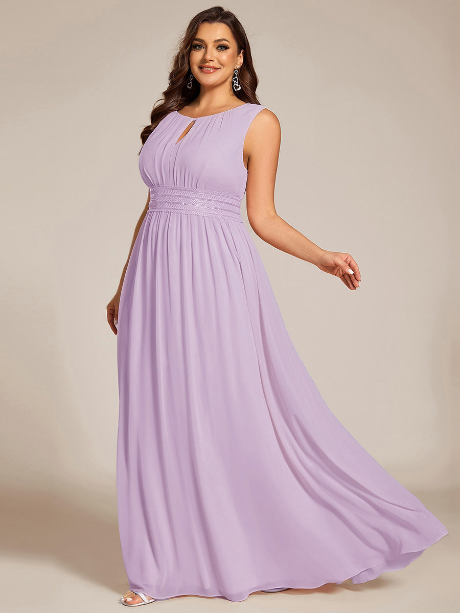 Robe De Demoiselle D'honneur Trapèze Simple Sans Manches En Mousseline Avec Détails Ajourés #Couleur_Lilas Givré