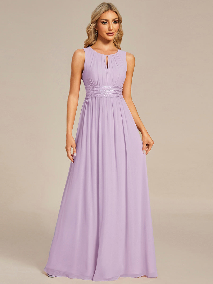 Robe De Demoiselle D'honneur Trapèze Simple Sans Manches En Mousseline Avec Détails Ajourés #Couleur_Lilas Givré