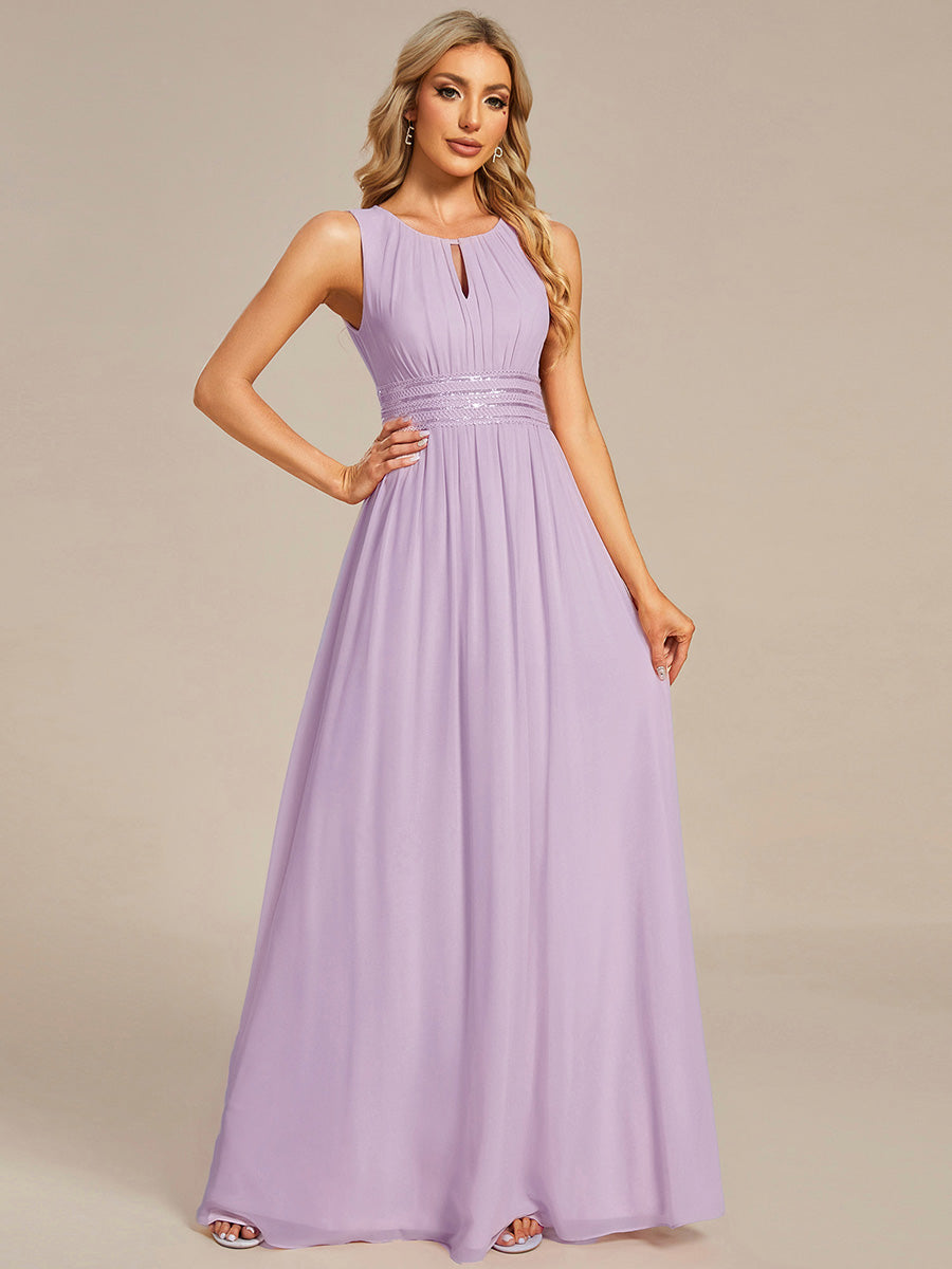 Robe De Demoiselle D'honneur Trapèze Simple Sans Manches En Mousseline Avec Détails Ajourés #Couleur_Lilas Givré