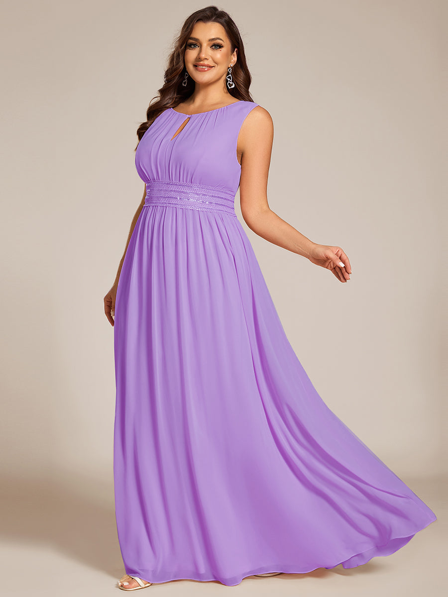 Robe De Demoiselle D'honneur Trapèze Simple Sans Manches En Mousseline Avec Détails Ajourés #Couleur_Lavande
