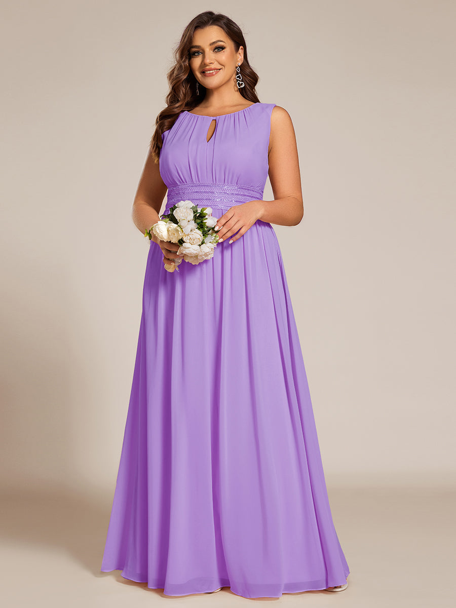 Robe De Demoiselle D'honneur Trapèze Simple Sans Manches En Mousseline Avec Détails Ajourés #Couleur_Lavande