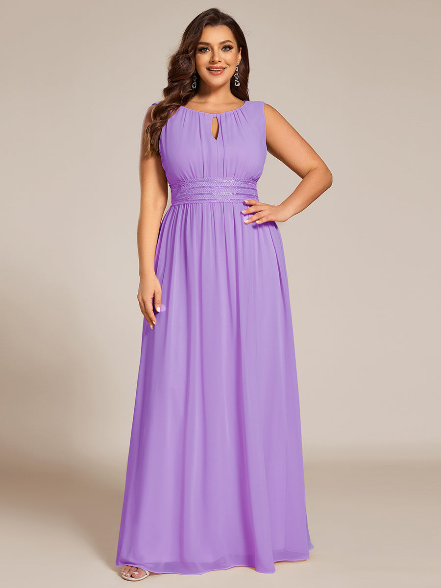 Robe De Demoiselle D'honneur Trapèze Simple Sans Manches En Mousseline Avec Détails Ajourés #Couleur_Lavande