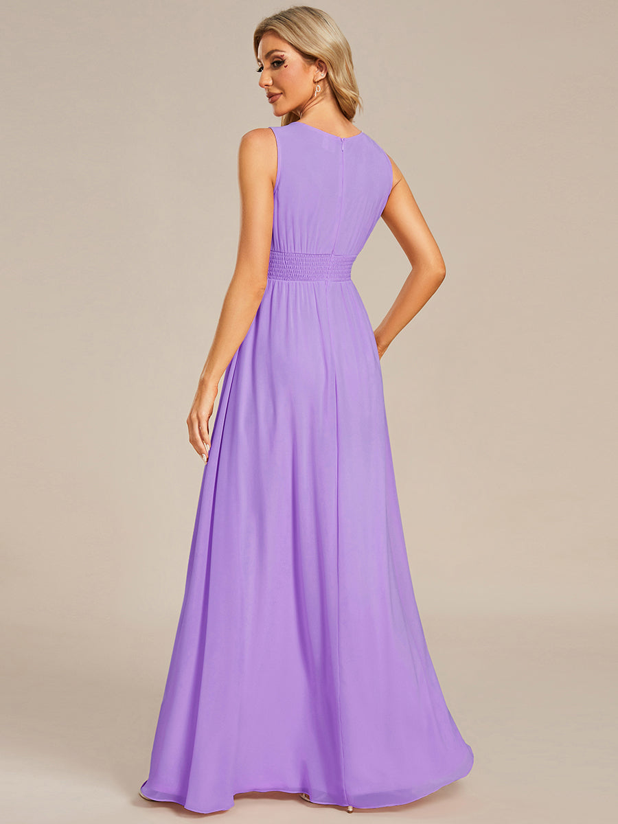 Robe De Demoiselle D'honneur Trapèze Simple Sans Manches En Mousseline Avec Détails Ajourés #Couleur_Lavande