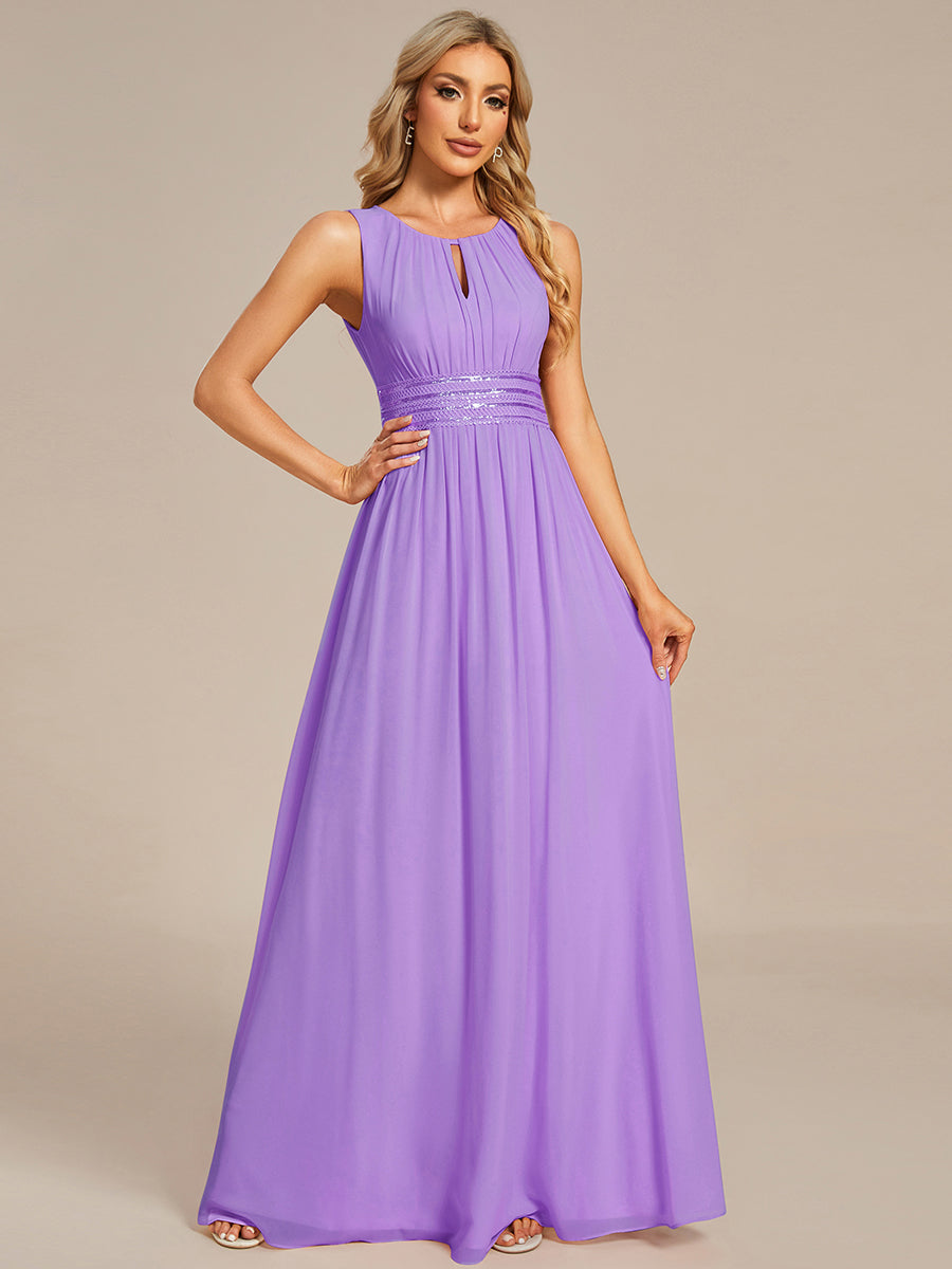 Robe De Demoiselle D'honneur Trapèze Simple Sans Manches En Mousseline Avec Détails Ajourés #Couleur_Lavande