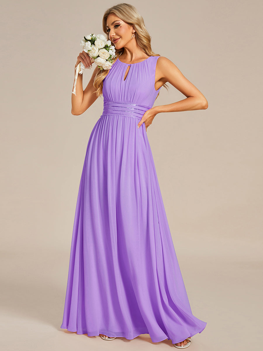 Robe De Demoiselle D'honneur Trapèze Simple Sans Manches En Mousseline Avec Détails Ajourés #Couleur_Lavande