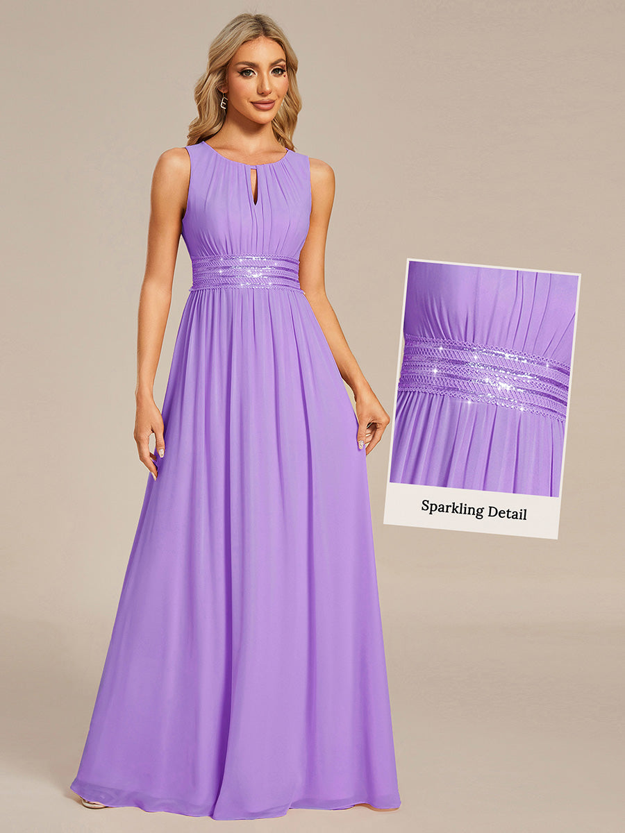Robe De Demoiselle D'honneur Trapèze Simple Sans Manches En Mousseline Avec Détails Ajourés #Couleur_Lavande