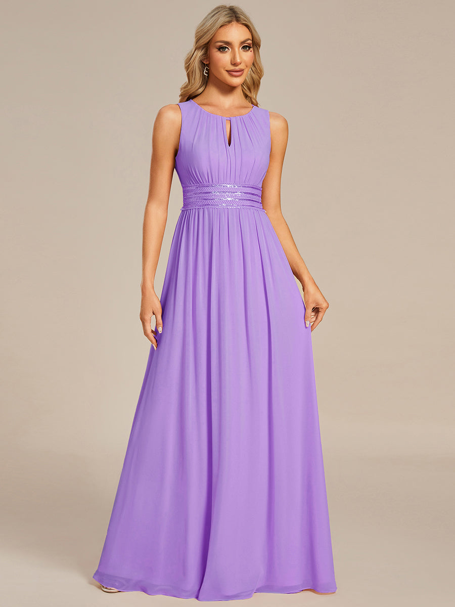 Robe De Demoiselle D'honneur Trapèze Simple Sans Manches En Mousseline Avec Détails Ajourés #Couleur_Lavande