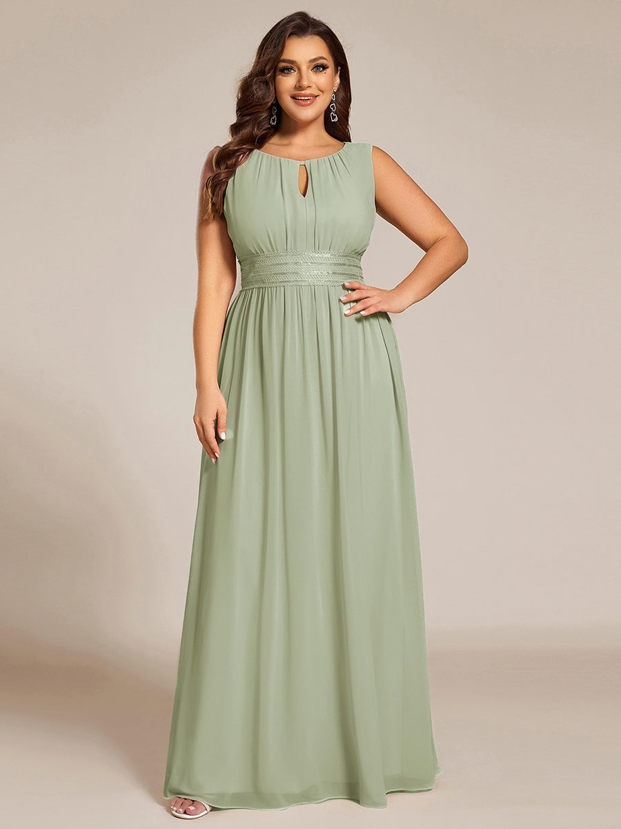 Robe De Demoiselle D'honneur Trapèze Simple Sans Manches En Mousseline Avec Détails Ajourés #Couleur_Menthe Verte