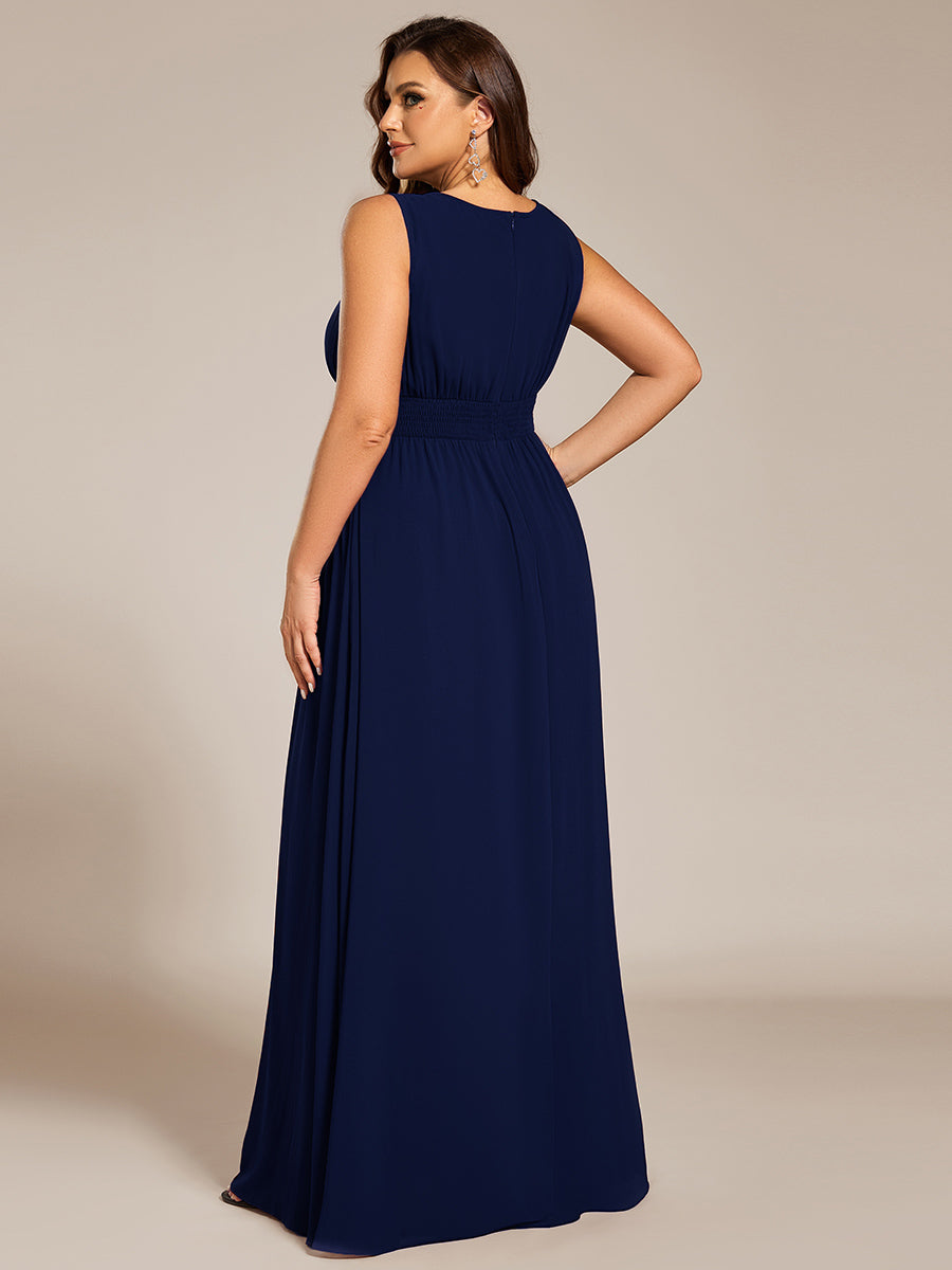 Robe De Demoiselle D'honneur Trapèze Simple Sans Manches En Mousseline Avec Détails Ajourés #Couleur_Bleu Marine