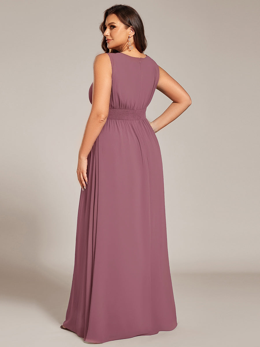 Robe De Demoiselle D'honneur Trapèze Simple Sans Manches En Mousseline Avec Détails Ajourés #Couleur_Orchidee