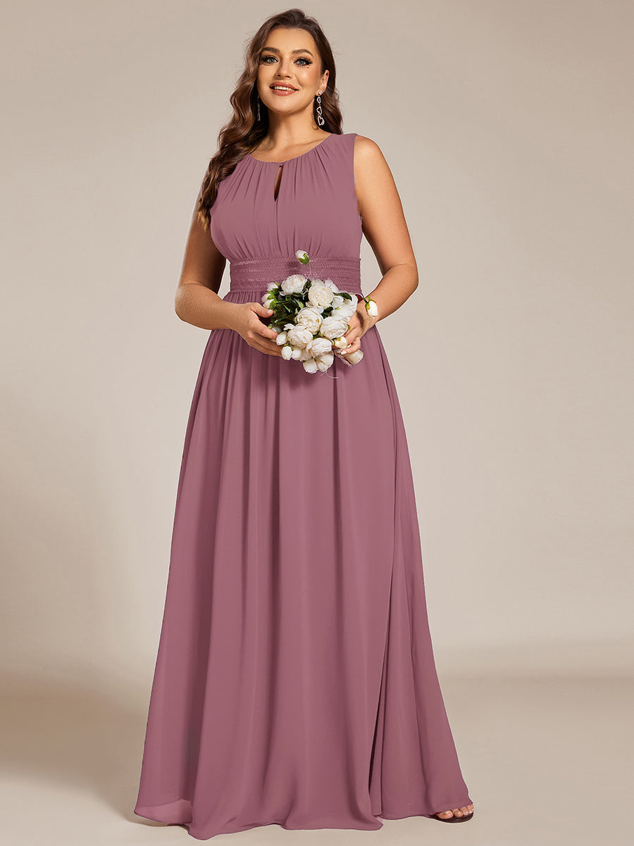 Robe De Demoiselle D'honneur Trapèze Simple Sans Manches En Mousseline Avec Détails Ajourés #Couleur_Orchidee