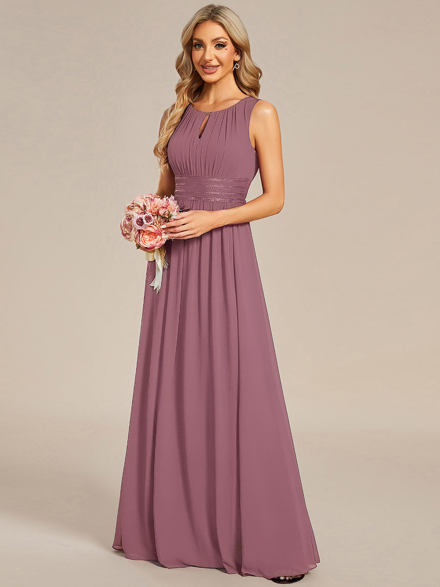 Robe De Demoiselle D'honneur Trapèze Simple Sans Manches En Mousseline Avec Détails Ajourés #Couleur_Orchidee
