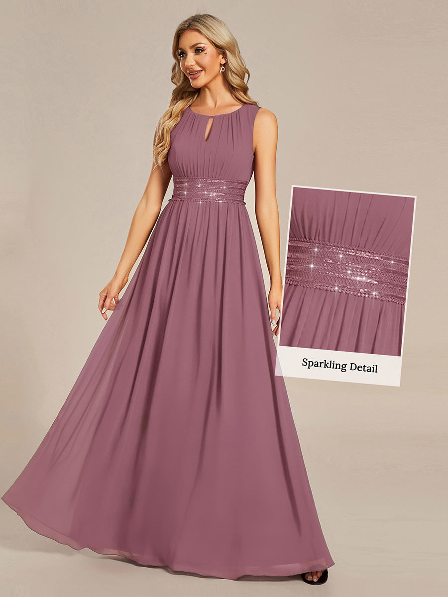 Robe De Demoiselle D'honneur Trapèze Simple Sans Manches En Mousseline Avec Détails Ajourés #Couleur_Orchidee