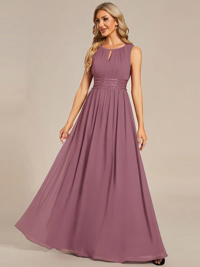 Robe De Demoiselle D'honneur Trapèze Simple Sans Manches En Mousseline Avec Détails Ajourés
