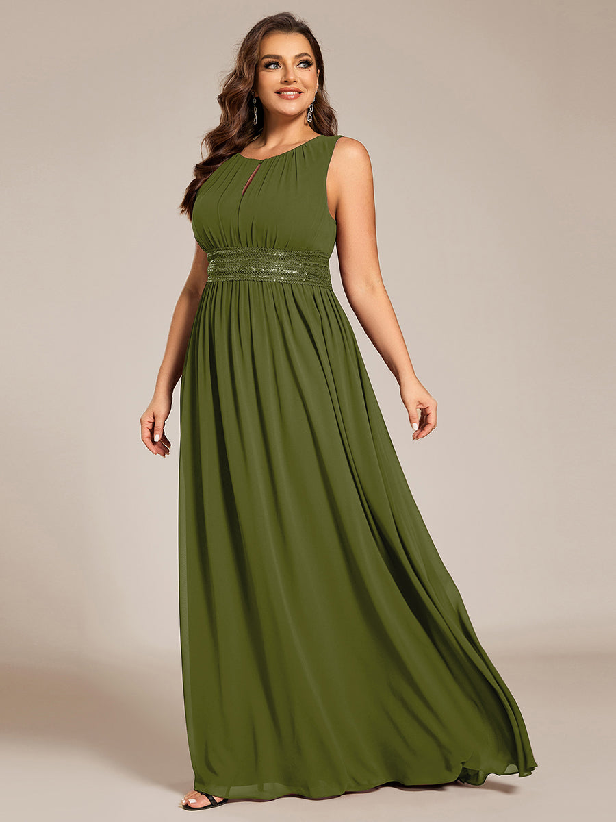 Robe De Demoiselle D'honneur Trapèze Simple Sans Manches En Mousseline Avec Détails Ajourés #Couleur_Vert Olive