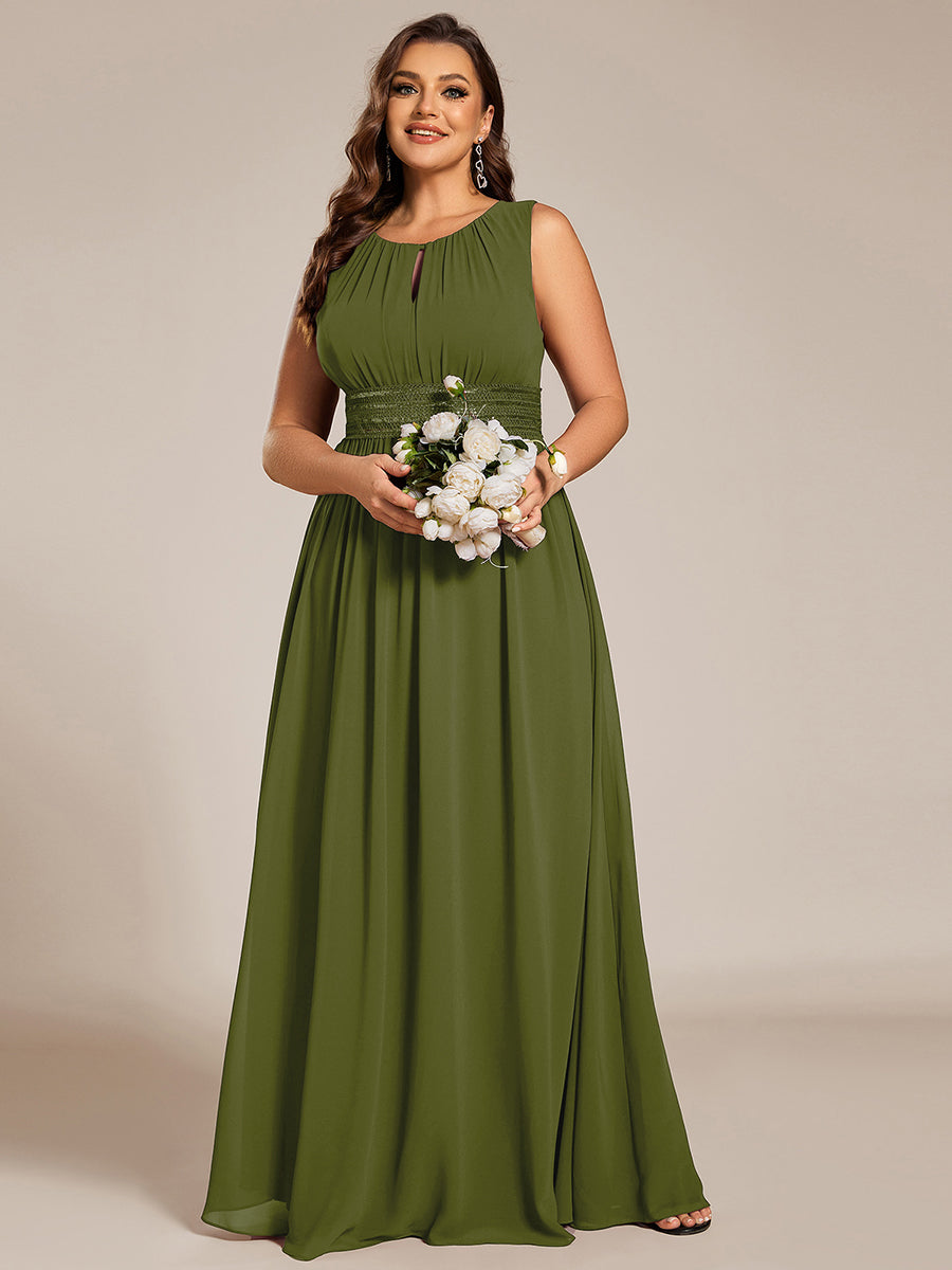 Robe De Demoiselle D'honneur Trapèze Simple Sans Manches En Mousseline Avec Détails Ajourés #Couleur_Vert Olive