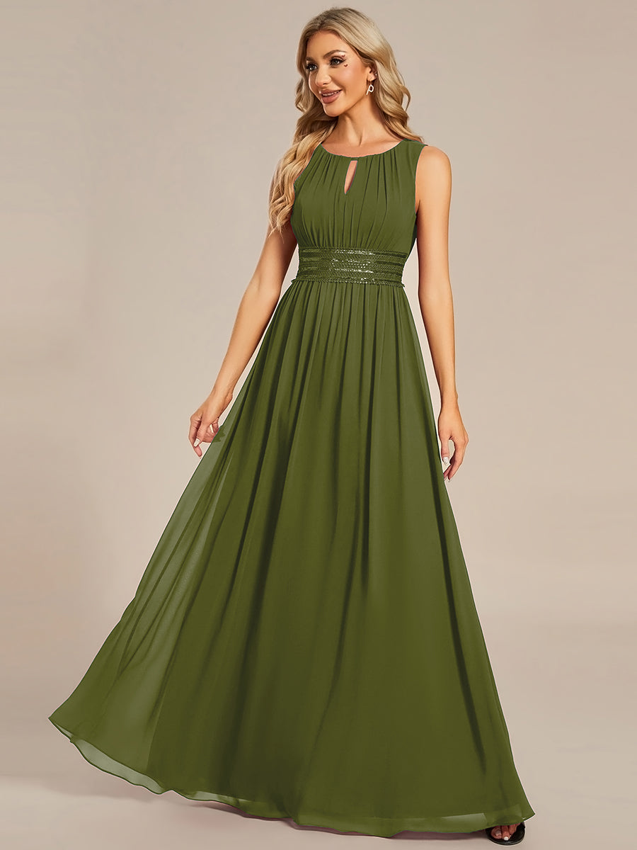 Robe De Demoiselle D'honneur Trapèze Simple Sans Manches En Mousseline Avec Détails Ajourés #Couleur_Vert Olive