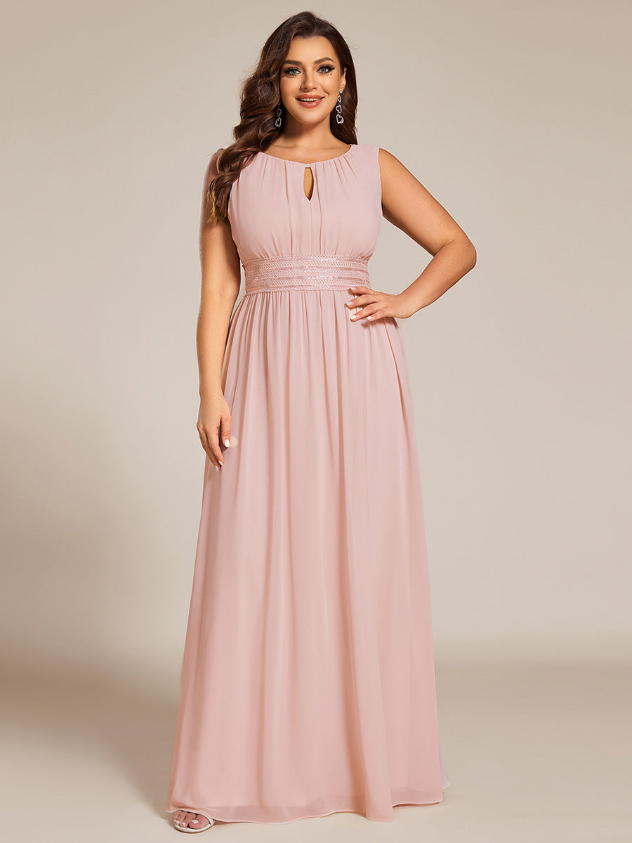 Robe De Demoiselle D'honneur Trapèze Simple Sans Manches En Mousseline Avec Détails Ajourés #Couleur_Rose