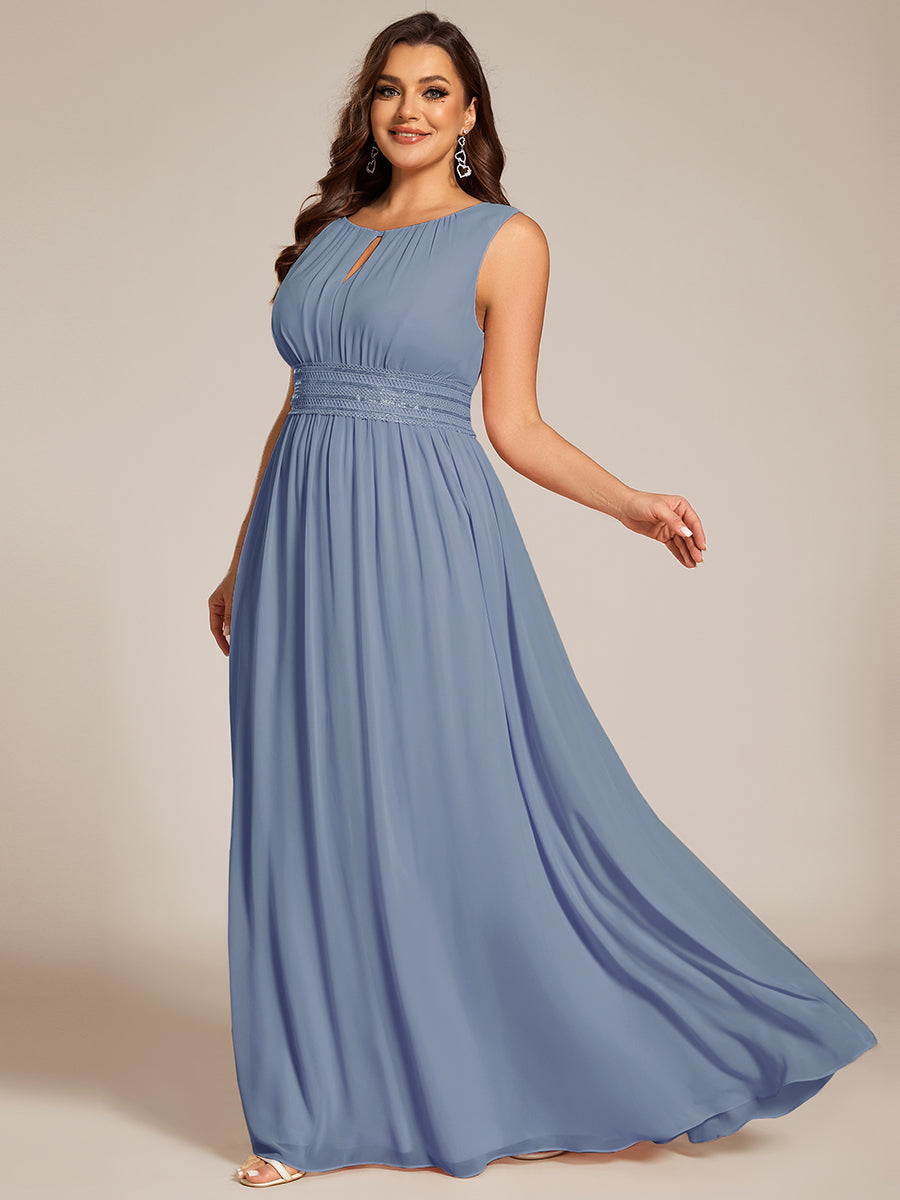 Robe De Demoiselle D'honneur Trapèze Simple Sans Manches En Mousseline Avec Détails Ajourés #Couleur_Bleu Ardoise