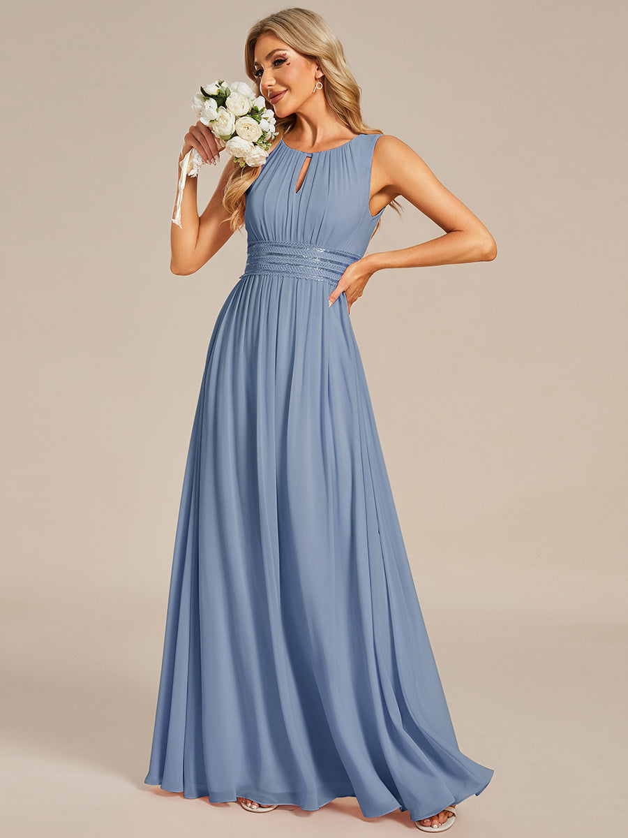 Robe De Demoiselle D'honneur Trapèze Simple Sans Manches En Mousseline Avec Détails Ajourés #Couleur_Bleu Ardoise