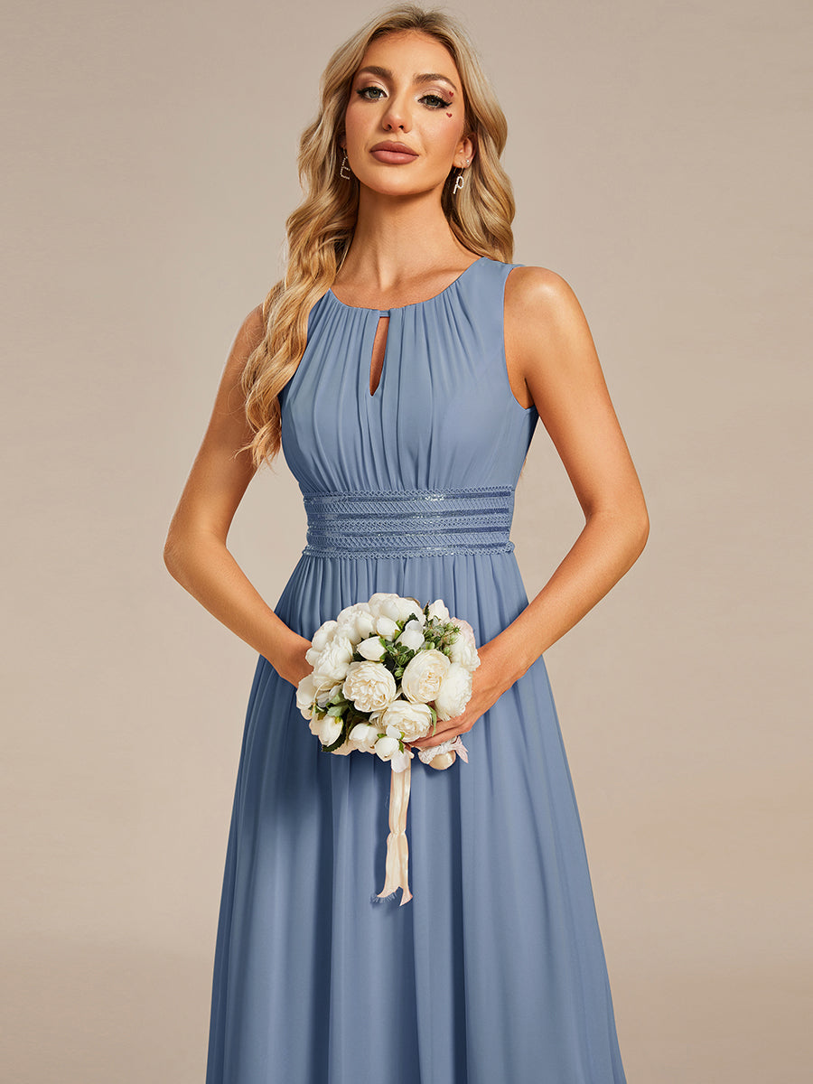 Robe De Demoiselle D'honneur Trapèze Simple Sans Manches En Mousseline Avec Détails Ajourés #Couleur_Bleu Ardoise